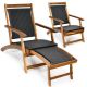 Costway 2PCS Patio Folding Rattan Lounge Chair Wood Frame Retractable Footrest - Mix Brown