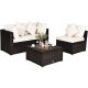 Costway 4PCS Patio Rattan Wicker Sofa Furniture Set Cushioned Conversation Ottoman Set - White