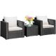 Costway 3PCS Patio wicker Furniture Set Conversation Rattan Sofa Set w/Cushion Garden - Black,White