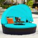 Costway Patio Rattan Daybed Cushioned Sofa Adjustable Table Top Canopy - Turquoise