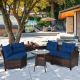 Costway 4PCS Outdoor Patio Rattan Furniture Set Cushioned Sofa Table - Dark Brown/Navy