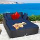Costway Outdoor Patio Rattan Daybed Pillows Cushioned Sofa Furniture - Navy