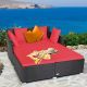 Costway Outdoor Patio Rattan Daybed Pillows Cushioned Sofa Furniture - Red