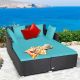 Costway Outdoor Patio Rattan Daybed Pillows Cushioned Sofa Furniture - Turquoise