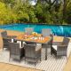 Costway 7PCS Patio Rattan Dining Set Acacia Wood Table Cushioned Chair - Gray, Natural