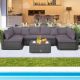 Costway 7PCS Patio Rattan Furniture Set Sectional Sofa Cushioned Garden - Gray