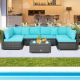 Costway 7PCS Patio Rattan Furniture Set Sectional Sofa Cushioned - Turquoise