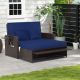 Costway Patio Rattan Loveseat Set Daybed Lounge Storage Ottoman Side Tables Adjust - Navy