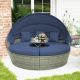 Costway Patio Rattan Daybed Outdoor Sectional Seating with Side Table & Retractable Canopy - Mix Grey/Navy