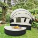 Costway Patio Round Daybed with Retractable Canopy Rattan Sectional Seating - Off White