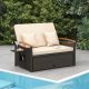 Costway Patio Rattan Daybed Set with Cushioned Loveseat & Storage Ottoman for Porch Beige - Beige + Mix Brown