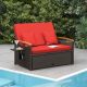 Costway Patio Rattan Daybed Set with Cushioned Loveseat & Storage Ottoman for Porch - Red + Mix Brown