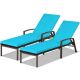 Costway 2PCS Patio Rattan Lounge Chair Chaise Recliner Back Adjustable Cushioned - Turquoise