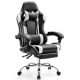 Bestier - Gaming Chair - PU Leather Fixed up Armrest Comfy Lumbar Support Ergonomic Arm Chair in With Double Arm & Footrest - White