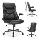 Bestier - Task Chairs PU Leather with Adjustable Fixed Lumbar Support Office Chair with Flip-up Armrest Strong Metal Base - Black