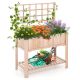 Costway - Raised Garden Bed Elevated Wooden Planter Box with Trellis & Open Storage Shelf - Natural