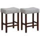 Costway - Set of 2 Counter Height Bar Stools Saddle Kitchen Chairs with Wooden Legs - Grey/Brown