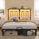 Pinmoco - Full Bed Frame with LED Storage Headboard & Charging Station - Metal Platform Bed - Black