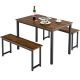 Costway Patio 3-Piece Rectangle MDF Board Top Brown Table Set Bench QD-6761798