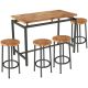 mieres Milo 5-Piece Rectangle Wood Top Rustic Brown Counter Height Table Set WING36835410