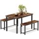 mieres 3-Pieace Dining Table Set with 2-Beanch and 1-Rectangle Table, Metal Frame and Wood Top WYZW368357881