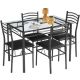 VECELO 5 Pcs Dining Table Set, Home Dining Table and 4 Chairs Set with Tempered Glass Tabletop Padded Seat，43.3
