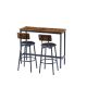URTR 3-Piece Rectangular Rustic Brown Wood Bar Table Set with 2 Bar Stools Faux Leather Seat with Back and Footrest Seats 2 HY02035Y