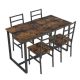SUNRINX Brown 29.5 in.H Dining Set with Wood Metal Table and 4 Chairs(5 Piece) MG5693WE
