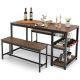 Costway 3-Pcs Dining Table (Set for 4) Kitchen Dining Room Table and 2-Benches W/Wine Rack in Coffee, Black TH654-AG19GR
