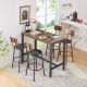 Aoibox 47.24 in. W Rustic Brown Wooden Bar Table Set with 2 Upholstered Bar Stools and Black Iron Frame SNMX5015