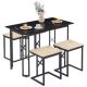 VECELO Dining Table Set for 4 Black Wood Dining Table with 3 Benches, Woven Cushion and Adjustable Feets Dinning Set, 43.3 in. silyokutakuseltuto16-kuroi
