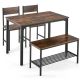 Costway 4-Piece Dining Table Set Rustic Desk 2 Chairs and Bench with Storage Rack Brown TH65Z13798