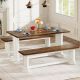 BYBLIGHT 3-Piece Rectangular White Brown Engineered Wood Top Dining Room Set Kitchen Table (Set for 4-6) BB-F1927GX