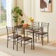 VECELO 5-Piece Dining Table Set Dining Table and Chairs Dining Sets for 4, Space Saving Sturdy Metal Frames and Brown Glass Top THD-XJM-TC01-BRN