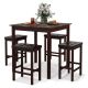 Costway 5-Piece Square Brown MDF Top Bar Table Set Dining Table & 4 PVC Leather Upholstered Bar Stools Seats 4 HCST02342