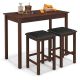 Costway 3-Piece Brown MDF Top Bar Table Set Dining Table & 2 PVC Leather Upholstered Bar Stools Seats 2 HCST02322