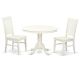 East West Furniture 3-Piece Linen White Finish Solid Wood Top - Round Dining Room Set - Seats 4 HLWE3-LWH-W-440-HD
