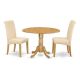 East West Furniture 3-Piece Natural Oak Finish Solid Wood Top - Round Dining Room Set - Seats 4 DLBA3-OAK-02-440-HD