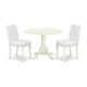 East West Furniture 3-Piece Linen White Finish Solid Wood Top-Round Dining Room Set with Dropleaf-Seats 4 DLAB3-LWH-64-440-HD