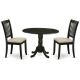 East West Furniture 3-Piece Black Finish Solid Wood Top - Round Dining Room Set with Dropleaf - Seats 4 DLDA3-BLK-C-440-HD