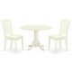 East West Furniture 3-Piece Buttermilk and Cherry Solid Wood Top - Round Dining Room Set with Dropleaf - Seats 4 DLDA3-WHI-C-440-HD