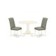 East West Furniture 3-Piece Linen white Solid Wood Top-Round Dining Room Set-Seats 4 DLEL3-WHI-07-440-HD