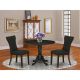 East West Furniture 3-Piece Wirebrushed Black Solid Wood Top - Round Dining Room Set - Seats 4 DLGA3-ABK-24-440-HD