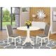 East West Furniture 3-Piece Linen white Solid Wood Top - Round Dining Room Set - Seats 4 DLLA3-WHI-06-440-HD
