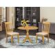 East West Furniture 3-Piece Natural Oak Finish Solid Wood Top - Dining Room Set - Seats 4 DMPO3-OAK-C-440-HD
