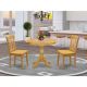East West Furniture 3-Piece Natural Oak Finish Solid Wood Top - Dining Room Set - Seats-4 AMDL3-OAK-W-440-HD