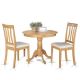 East West Furniture 3-Piece Round Natural Oak Finish Solid Wood Top Dining Table with 2 Chairs with Lattice Back ANTI3-OAK-LC-440-HD
