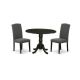 East West Furniture 3-Piece Round Black Finish Solid Wood Top Dining Table with 2 Parson Chairs with Drop Leaf Lattice Back DLEN3-BLK-20-440-HD