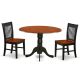East West Furniture 3-Piece Round Black and Cherry Finish Solid Wood Top Dining Table with 2 Chairs with Drop Leaf Lattice Back DLNO3-BCH-W-440-HD