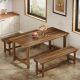 BYBLIGHT 3-Piece Rectangular Walnut Brown Engineered Wood Top Dining Room Set Kitchen Table (Set for 4-6) BB-F2107GX